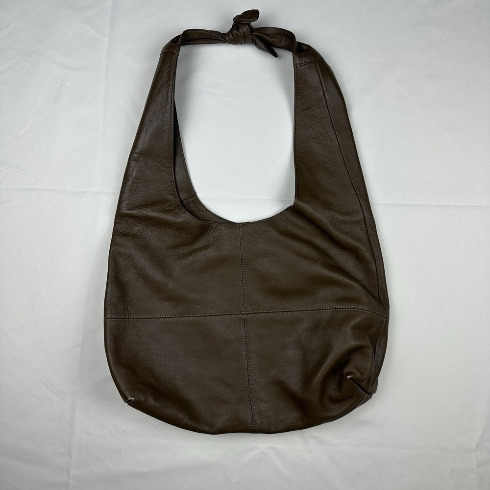 Anthropologie Slouchy Cow Leather Edition Hobo Shoulder Bag Olive Green  Knot - Picture 7 of 7